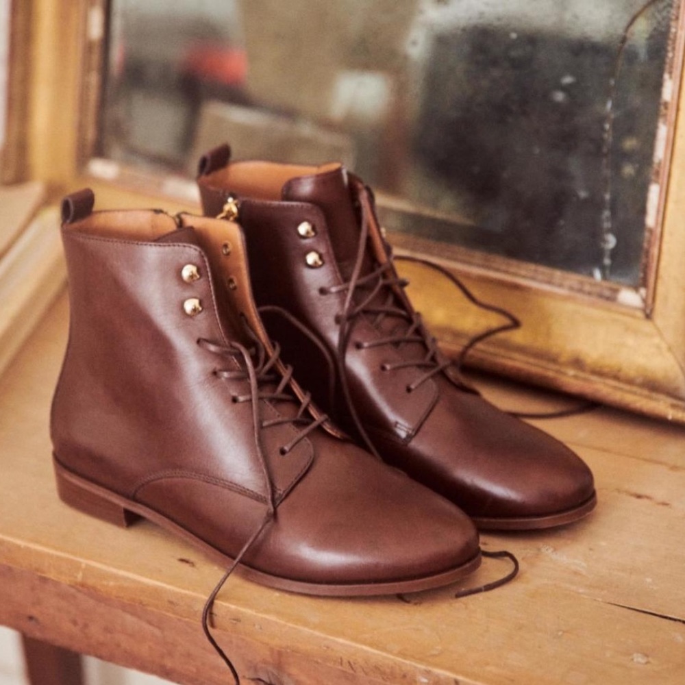 SEZANE Eugenie Boots Chocolate Brown Derby Ankle Cowhide Leather 6